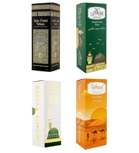 4 Adet Kabe Örtüsü Kokusu Mescidi Aksa Kokusu Uhud Kokusu Ve Medine Ravza Kokusu Sprey 400 Ml. (Çok Renkli)