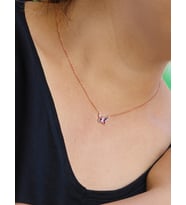 Karışık Renkli Kelebek Model Zirkon Taşlı Rose Kaplama Gümüş Kadın Kolye 201025016