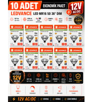 (10 Adet) Ledvance 12V AC/DC 6.1W (50W) 3000K (Sarı Işık) Dim Edilebilir GU5.3 Duylu LED Çanak Ampul