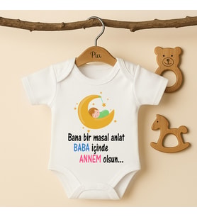 Pia Baby B40 %100 Pamuk Bana Bir Masal Anlat Baba İçinde Annem Olsun Yazılı Bebek Body (Ekru)
