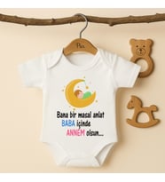 Pia Baby B40 %100 Pamuk Bana Bir Masal Anlat Baba İçinde Annem Olsun Yazılı Bebek Body (Ekru)