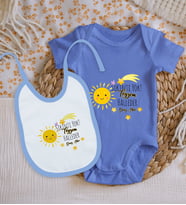 BK Kids Kişiye Özel Teyzem Halleder Tasarımlı Mavi %100 Pamuklu Kısa Kol Bebek Body Zıbın ve Mama Önlüğü Hediye Seti