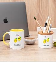 Kişiye Özel Sevimli Limonlar Sarı Kupa ve Kalemlik