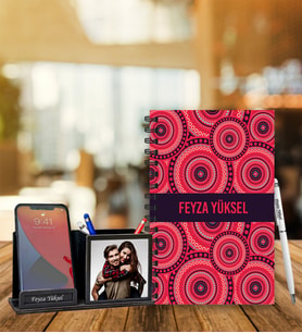 Kişiye Özel Desen Baskılı Ahşap Defter & Roller Kalem & Ahşap Mdf Kalemlik