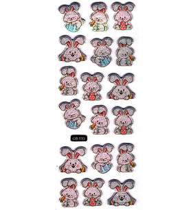 Sticker Kabartmalı Sticker Defter, Planlayıcı Etiket - (cb-533) 16x7 cm- Sevimli Tavşanlar