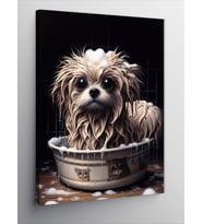 Kanvas Tablo Banyo Yapan Köpek