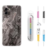 Vivo Y15S Y32 Y33S Y51 Y53S Kılıf Kablo Koruma Spiral Silikon Gri Mermer 1376