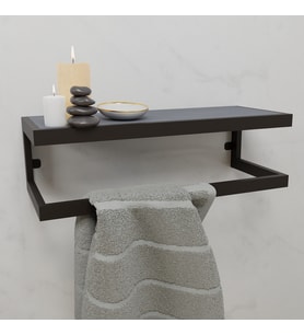 Lyla Concept Funda Banyo Ahşap Raflı Metal Havlu, Şal Askılık, Antrasit Raf (Siyah-Antrasit)