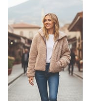 Peluş Krem Renk Şık Ceket