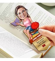 Kitap Kurdu Kadın Karikatürlü Kitap Ayracı