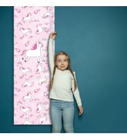 Unicorn Temalı Askılı Çocuk Boy Cetveli Duvar Boy Ölçer Gelişim Takip Metresi Bebek Odası (Pembe)