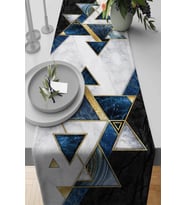 Mavi Geometrik Desenli Premium Masa Örtüsü Runner RNR091