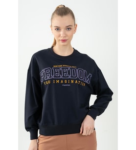 Maraton Oversize Kadın Bisiklet Yaka Lacivert Sweatshirt