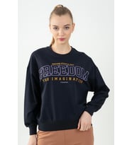 Maraton Oversize Kadın Bisiklet Yaka Lacivert Sweatshirt