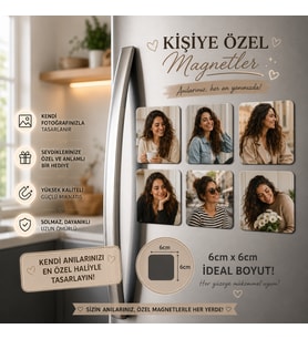 6'lı Kare Fotoğraf Magneti Kadına Kişiselleştirilebilir Zarif Anı Hediye Seti
