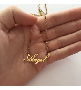 Kişiye Özel 925 Ayar Gümüş Tasarım Angel Kolye (Gold)
