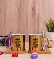 Kişye Özel Polaroid Tasarım Fotoğraflı İkili Ahşap Altlıklı Gold Kupa