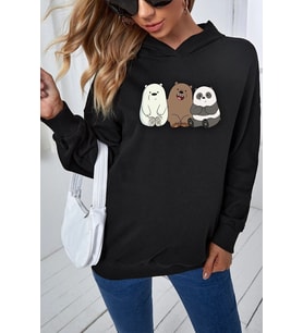 Unisex Kafadar Ayılar Baskılı Sweatshirt (Siyah)