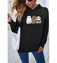Unisex Kafadar Ayılar Baskılı Sweatshirt (Siyah)