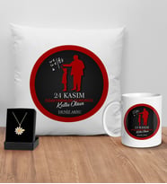 BK Gift Kişiye Özel Öğretmenler Günü Tasarımlı Beyaz Kupa Yastık ve İsimli Papatya Kolye Hediye Seti- 10, Öğretmene Hediye, Öğretmenler Günü