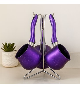 Granit Çelik Cezve Seti 4'lü (230/280/380 ml) Metal Standlı
