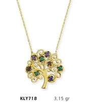 14 Ayar Altın Hayat Ağacı Kolye KLY718 (Çok Renkli)