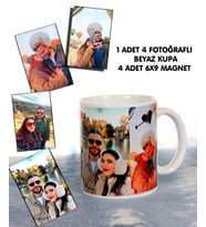 Sevgiliye Hediye 4 Fotoğraflı Beyaz Kupa + 4 adet 6x9 Magnet