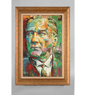 EV İŞYERİ OFİS İÇİN ALTIN ÇERÇEVELİ PASPARTULU ATATÜRK TABLO S458