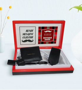 BK Gift Kişiye Özel Dünyanın En İyi Babası Tasarımlı Mesajlı Kutuda Cüzdan Kravat Çakmak ve Kalem Hediye Seti-4