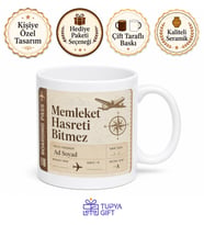 Memleket Bileti Temalı Kişiye Özel Baskılı Kupa Bardak Hediye