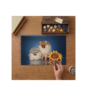 Sevimli Köpekler - Ayçiçeği Tasarımı 240 parça Ahşap Puzzle Ahşap Kutuda MP06539