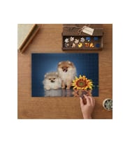 Sevimli Köpekler - Ayçiçeği Tasarımı 240 parça Ahşap Puzzle Ahşap Kutuda MP06539