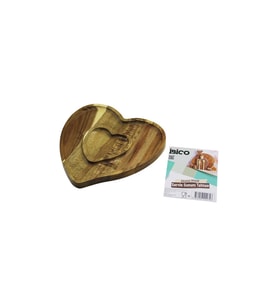 AKASYA  KALP MODEL   2 BÖLMELİ=1+1  AHŞAP BAMBU SERVİS SUNUM TEPSİ - TAHTASI  20.5 X 19.5 X 1.4CM