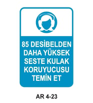 85 DESİBELDEN DAHA YÜKSEK SESTE KULAK KORUYUCUSU TEMİN ET KADIN FİGÜRLÜ İŞ GÜVENLİĞİ UYARI LEVHASI 1 ADET PVC 21 X 29CM