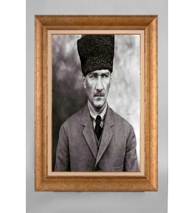 EV İŞYERİ OFİS İÇİN ALTIN ÇERÇEVELİ PASPARTULU ATATÜRK TABLO S74