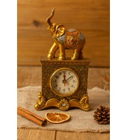Dekoratif Gold Fil Figürlü Masa Saati – 19 cm  Şık Ev & Ofis Aksesuarı (Pembe)