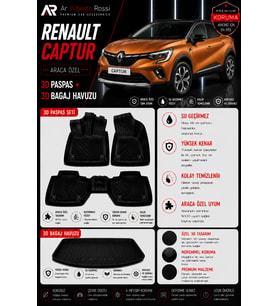 RENAULT CAPTUR 2013-2019 Araca Özel 3D Paspas + 3D Bagaj Havuzu