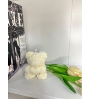 ROSE TEDDYBEAR DEKORATİF KOKULU MUM (büyük, beyaz)