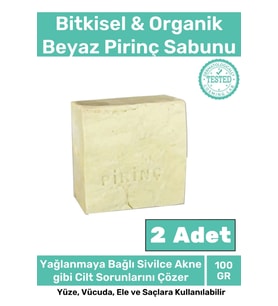 %100 Doğal Koku Yüz Cilt Beyazlatıcı Organik Nemlendirici Beyaz Pirinç Sabunu 2'li Set