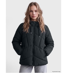 LCW Vision Siyah Kapüşonlu Oversize Kadın Şişme Mont