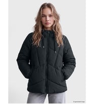LCW Vision Siyah Kapüşonlu Oversize Kadın Şişme Mont