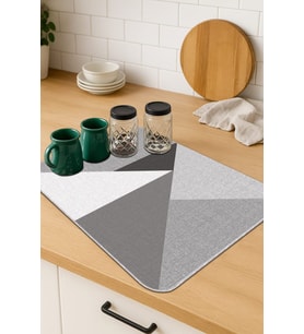 Gri Geometrik Microfiber Bulaşık Kurutma Kurulama Matı MM006