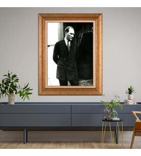 Altın Varaklı Çerçeveli Paspartulu Atatürk Tablo nl02A563 (Gold)