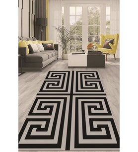 Dijital Kaymaz Taban Yıkanabilir Modern Renkli Salon Halısı Mutfak Halısı Yolluk ND-HT-704 (Siyah)