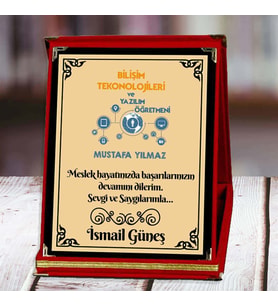 Bilişim Teknolojileri Öğretmeni Baskılı Plaket (3. Tasarım)  Kişiye Özel (Kırmızı)