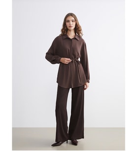 LCW Modest Kahverengi Beli Lastikli Dokulu Kadın Pantolon