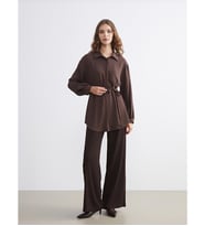 LCW Modest Kahverengi Beli Lastikli Dokulu Kadın Pantolon
