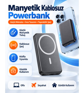 İphone 12/13/14/15/16/17/18 Uyumlu Magsafe Battery Pack 5000 Mah Powerbank Kablosuz Wireless Batarya Şarj Aleti