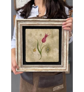 Çerçeveli Tablo Taş Duvar Dekoru 30 X 30 Cm Ebruli Çiçek Tasarım Tablo