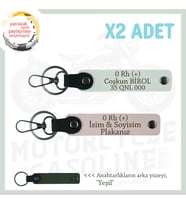 Motor Tutkunlarına Özel, İsim Plaka ve 0 Rh (+) Kan Grubu Yazılı Deri x2 Anahtarlık, Pudra-Beyaz-Ysl